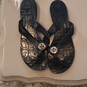 Very gently used Tory Burch Black leather thong